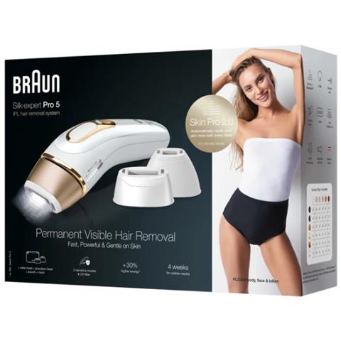 Epilatore a Luce Pulsata Silk-expert Pro 5 PL5243 con Testina Ampia / Testina di Precisione / Rasoio Gillette Venus Colore Bianco / Oro - Foto 5