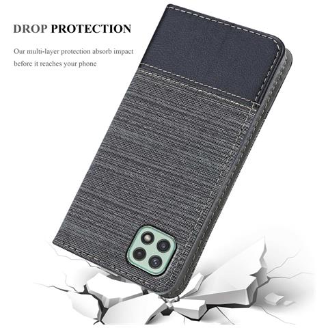 Custodia Compatibile Con Samsung Galaxy A22 5g In Grigio Nero - Coperchio Protettiva Con Chiusura Magnetica, Funzione Stand E Tasca Per Le Carte - Foto 8