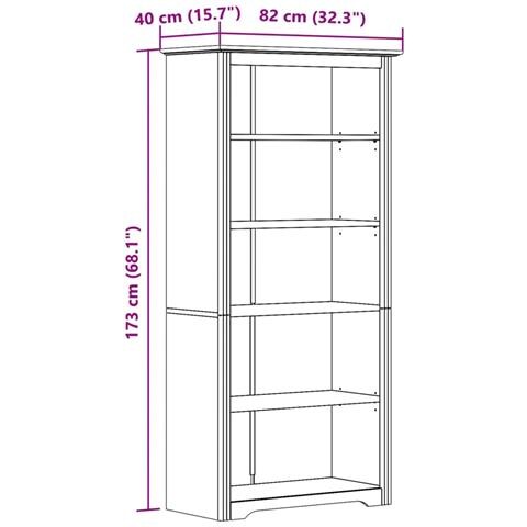 Libreria BODO 5 Ripiani 82x40x173 cm Legno Massello Pino Bianco - Foto 6