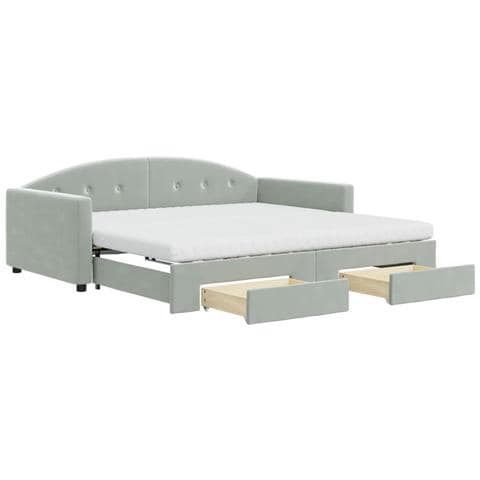 Divano Letto Estraibile Cassetti Grigio Chiaro 100x200 Velluto - Foto 1