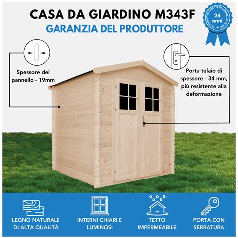 M343f+m343g Casetta Da Giardino In Legno Per Esterni Con Pavimento Trattato Con Serratura Di Alta Qualità - L216xl206xa218 Cm / 3.53 M2 - Foto 7