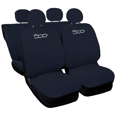 Coprisedili Auto Compatibili Per 500, Made In Italy, Set Di Copri Sedili Anteriori E Posteriori (unico Colore) Con Copri Poggiatesta Incluso, Tessuto Poliestere, Colore - Blu - Foto 1