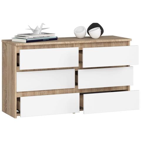 Cassettiera CL100, 6 cassetti, 100x35x57 cm, Colore Sonoma Quercia e Bianco - Foto 2