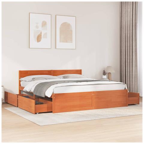 Letto Senza Materasso Marrone Cera 180x200 Cm In Legno Di Pino - Foto 1
