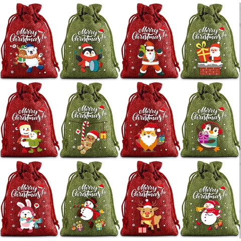 Sacchetti Regalo Di Iuta Di Natale   Confezione Da 12 - Foto 2