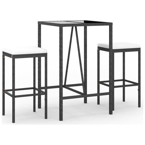 Set Bar da Giardino 3 pz con Cuscini in Polyrattan Nero - Foto 1