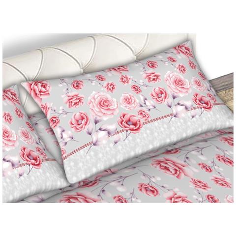 Completo Lenzuola Matrimoniale 100% Cotone Made Italy Disegno Rose24 Cn Matrimoniale Rosso - Foto 2