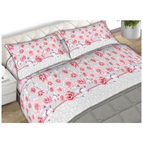 Completo Lenzuola Matrimoniale 100% Cotone Made Italy Disegno Rose24 Cn Matrimoniale Rosso - Foto 1