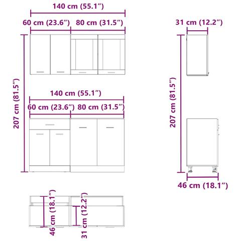 Set di Mobili da Cucina 4 pz Rovere Artigianale Truciolato - Foto 10