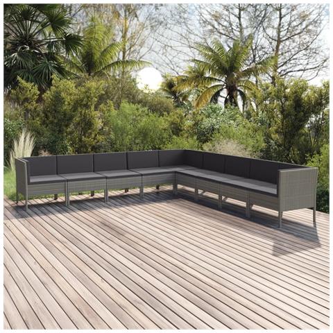 Set Divani Da Giardino 9 Pz Con Cuscini In Polyrattan Grigio - Foto 6