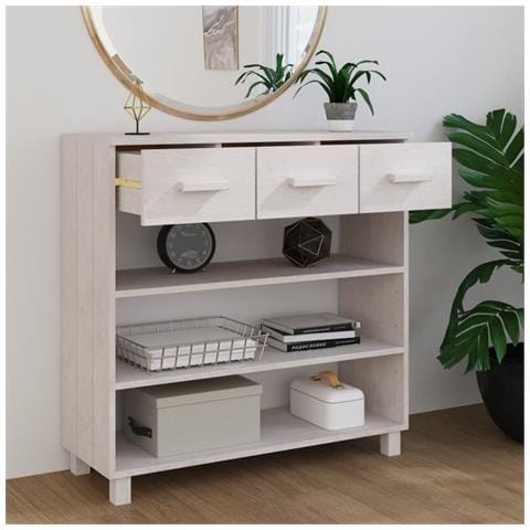 Tavolo Consolle Bianco 90x35x90 Cm Legno Massello Di Pino - Foto 2