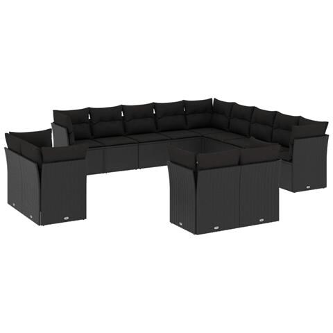 Lusso Casadino -  Set Divani Da Giardino 13pz Con Cuscini Nero In Polyrattan - Foto 1