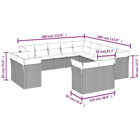 Lusso Casadino -  Set Divani Da Giardino 13pz Con Cuscini Nero In Polyrattan - Foto 2