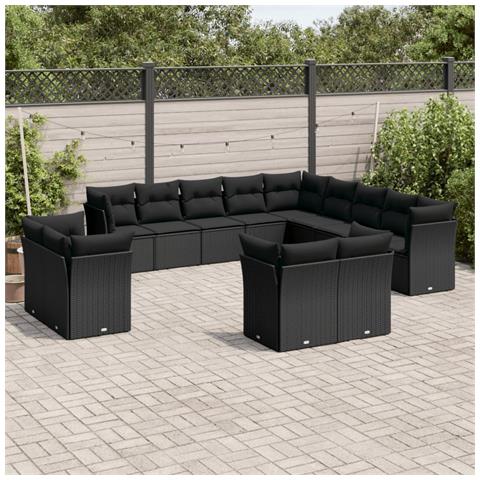 Lusso Casadino -  Set Divani Da Giardino 13pz Con Cuscini Nero In Polyrattan - Foto 3