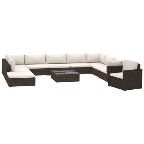 Lusso Casadino -  Set Divani Da Giardino 11 Pz Con Cuscini In Polyrattan Marrone - Foto 1