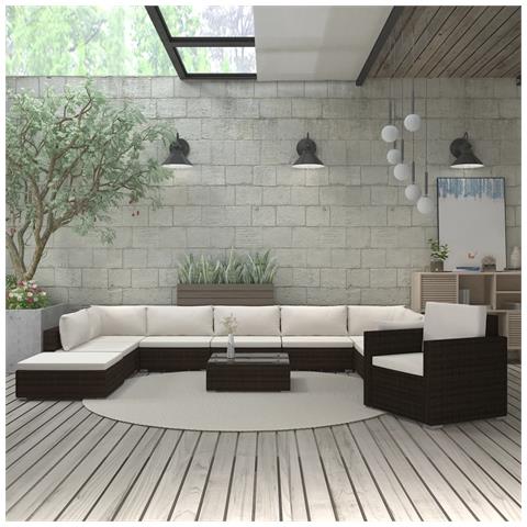 Lusso Casadino -  Set Divani Da Giardino 11 Pz Con Cuscini In Polyrattan Marrone - Foto 8
