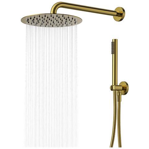 Set Per Doccia Soffione Tondo In Acciaio Inox 250 Millimetri Finitura Oro *** Finitura- : Oro Lucido - Foto 1