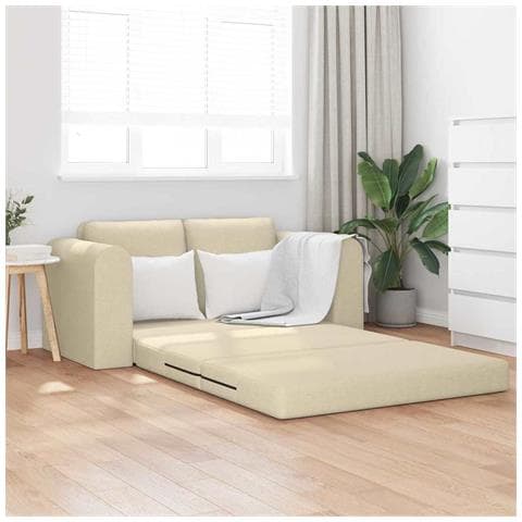 Divano Letto da Terra 2-in-1 Panna 148x71x83 cm Tessuto - Foto 2