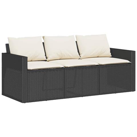 Divano da Giardino a 3 Posti con Cuscini Nero in Polyrattan - Foto 1