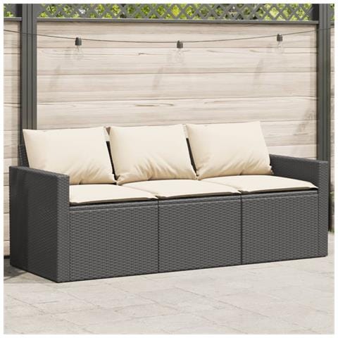 Divano da Giardino a 3 Posti con Cuscini Nero in Polyrattan - Foto 2