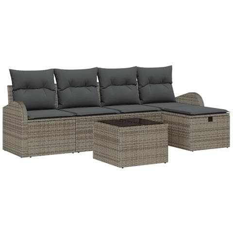 Set di divani da giardino a 6 pezzi con cuscini grigi in rattan sintetico - Foto 1