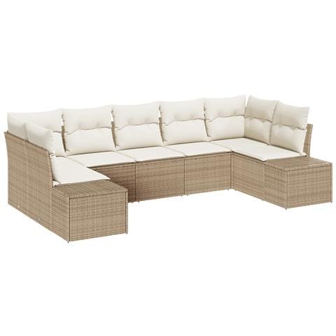 Set Divano Giardino 7 Pezzi con cuscini in Rattan Poliestere Beige - Foto 1