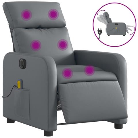 Poltrona Massaggiante Elettrica Reclinabile Grigio Similpelle - Foto 1