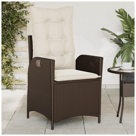 Sedia Reclinabile da Giardino con Cuscini Marrone in Polyrattan - Foto 2