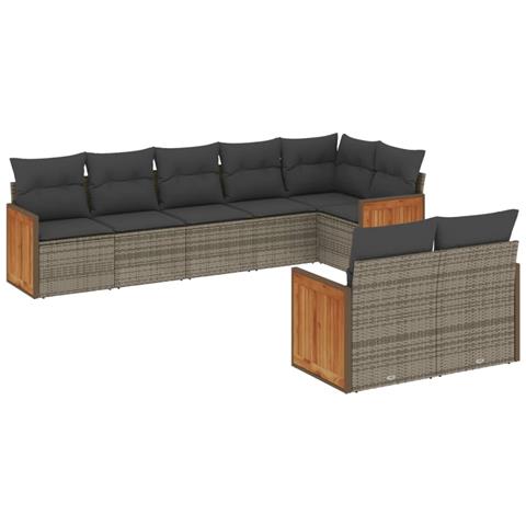 Set Divano da Giardino 8 pz con Cuscini Grigio in Polyrattan - Foto 1
