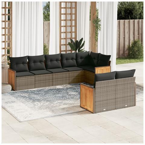 Set Divano da Giardino 8 pz con Cuscini Grigio in Polyrattan - Foto 2
