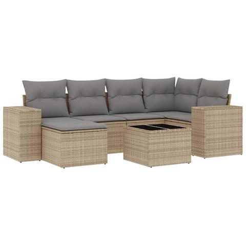 Set Divani da Giardino 7 pz con Cuscini Beige in Polyrattan - Foto 1