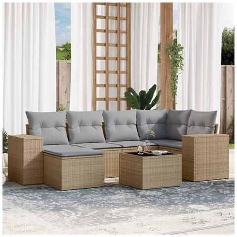 Set Divani da Giardino 7 pz con Cuscini Beige in Polyrattan - Foto 2