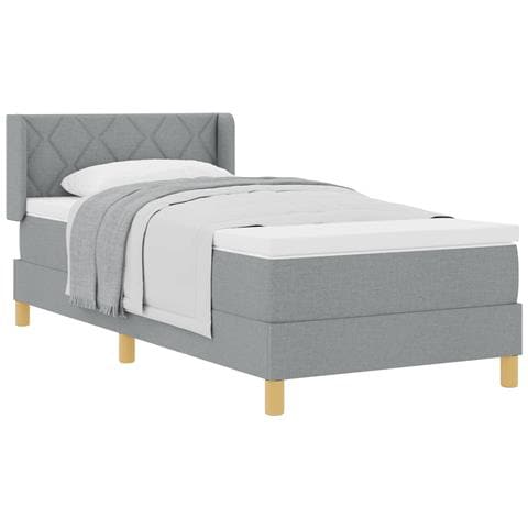 Letto Box Spring e Materasso Grigio Chiaro 90x200 cm Tessuto - Foto 1