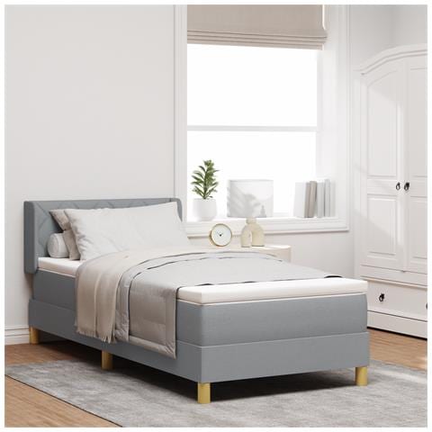Letto Box Spring e Materasso Grigio Chiaro 90x200 cm Tessuto - Foto 2