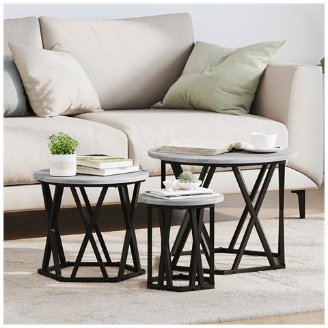Set di Tavolini Impilabili 3 pcs Grigio Sonoma Legno Ingegnerizzato - Foto 2