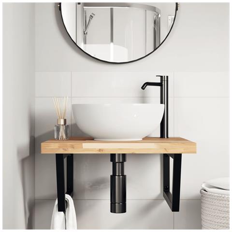 Ripiano A Parete Per Lavabo In Acciaio E Massello Di Acacia - Foto 2