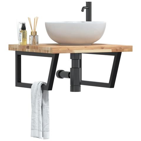 Ripiano A Parete Per Lavabo In Acciaio E Massello Di Acacia - Foto 8