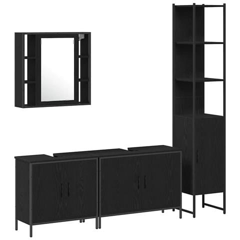 Set di mobili per il bagno 4 pcs Nero 33 x 33 x 185.5 cm - Foto 1