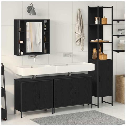 Set di mobili per il bagno 4 pcs Nero 33 x 33 x 185.5 cm - Foto 2