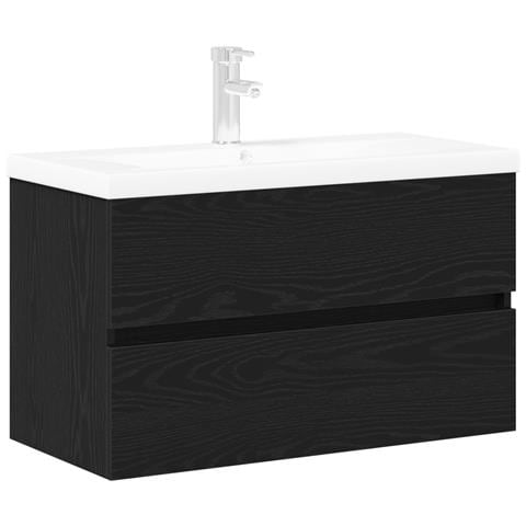 Mobiletto per Lavandino  con Lavabo Integrato Rovere Nero Legno Ingegnerizzato, Mobiletto per Lavandino  Rovere Nero 80x38.5x45 cm Legno Ingegnerizzato - Foto 1
