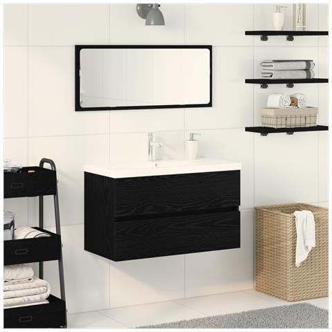 Mobiletto per Lavandino  con Lavabo Integrato Rovere Nero Legno Ingegnerizzato, Mobiletto per Lavandino  Rovere Nero 80x38.5x45 cm Legno Ingegnerizzato - Foto 2