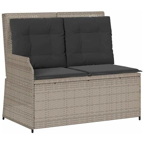 Panca Reclinabile Giardino con Cuscini Grigio Chiaro Polyrattan - Foto 1