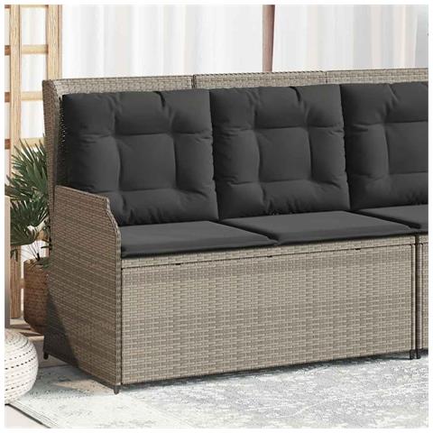 Panca Reclinabile Giardino con Cuscini Grigio Chiaro Polyrattan - Foto 2