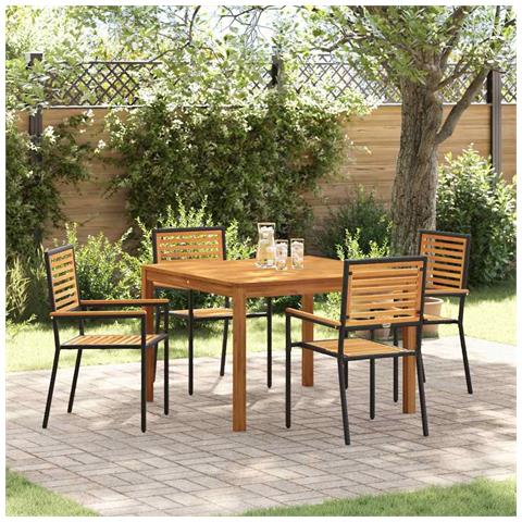 Set da Pranzo per Giardino 5 pcs Nero Poly Rattan - Foto 2