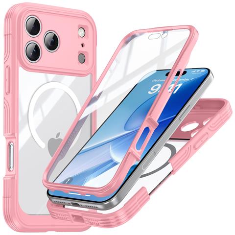 Custodia Rosa 9h In Vetro Temperato Antiurto Compatibile Con Iphone 17 Pro Con Ricarica Wireless - Foto 1