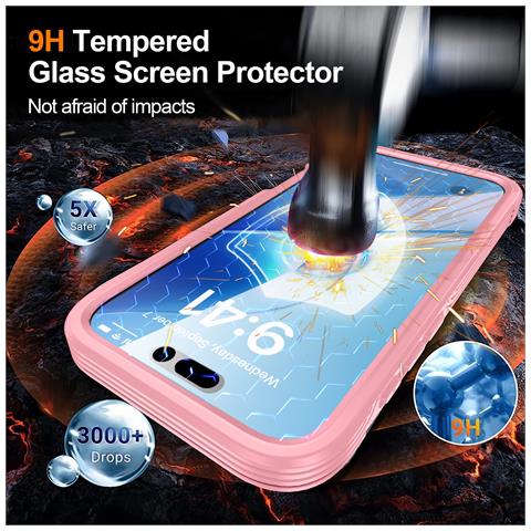 Custodia Rosa 9h In Vetro Temperato Antiurto Compatibile Con Iphone 17 Pro Con Ricarica Wireless - Foto 2