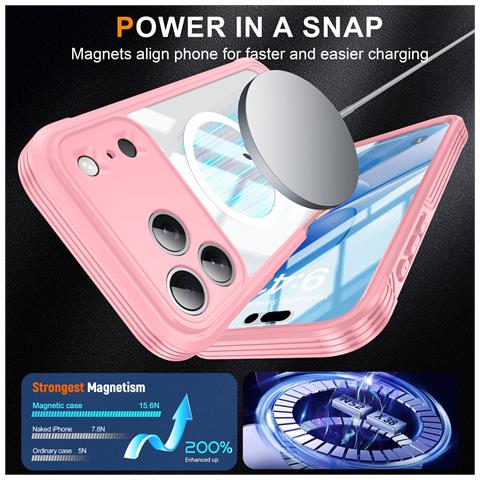 Custodia Rosa 9h In Vetro Temperato Antiurto Compatibile Con Iphone 17 Pro Con Ricarica Wireless - Foto 5