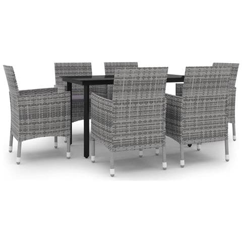 Set da Pranzo da Giardino 7 pz con Cuscini Polyrattan e Vetro - Foto 1