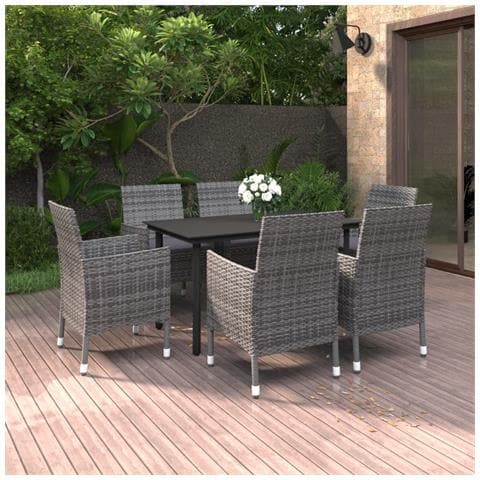 Set da Pranzo da Giardino 7 pz con Cuscini Polyrattan e Vetro - Foto 2