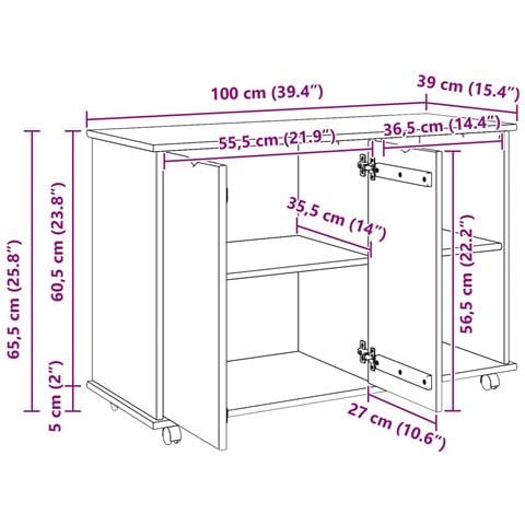 Mobile con Ruote con ruota Marrone 100 x 39 x 65,5 cm - Foto 9
